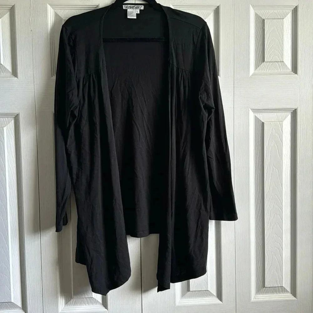 WINTER SILKS | Black | Waterfall | Open front | Cardigan | size L